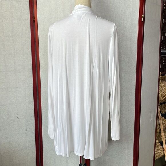 Karen Scott Elegant Long Lightweight White Open Front Cardigan (Size: XL) - Picture 10 of 13